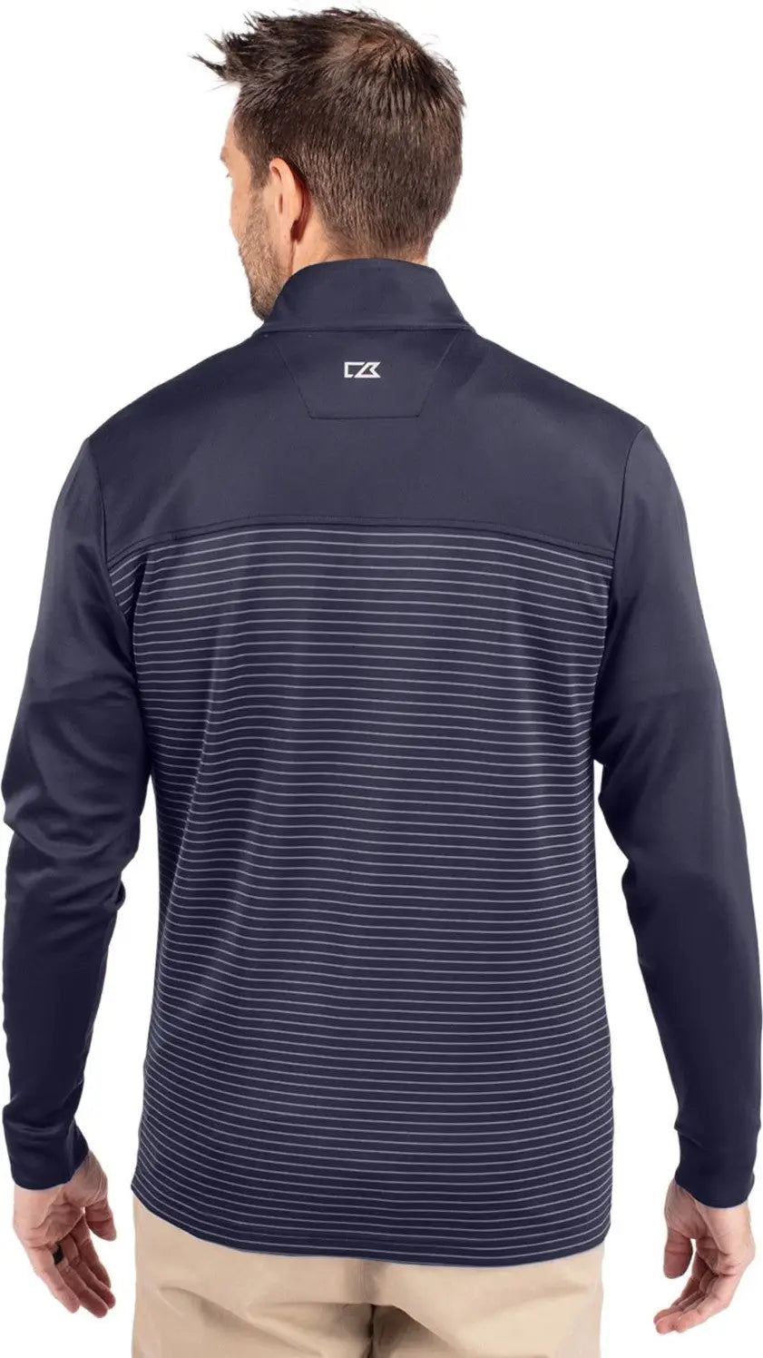 Cutter & Buck Mck00088 Traverse Stretch Eco Stripe Quarter Zip Mens Pullover - Liberty Navy