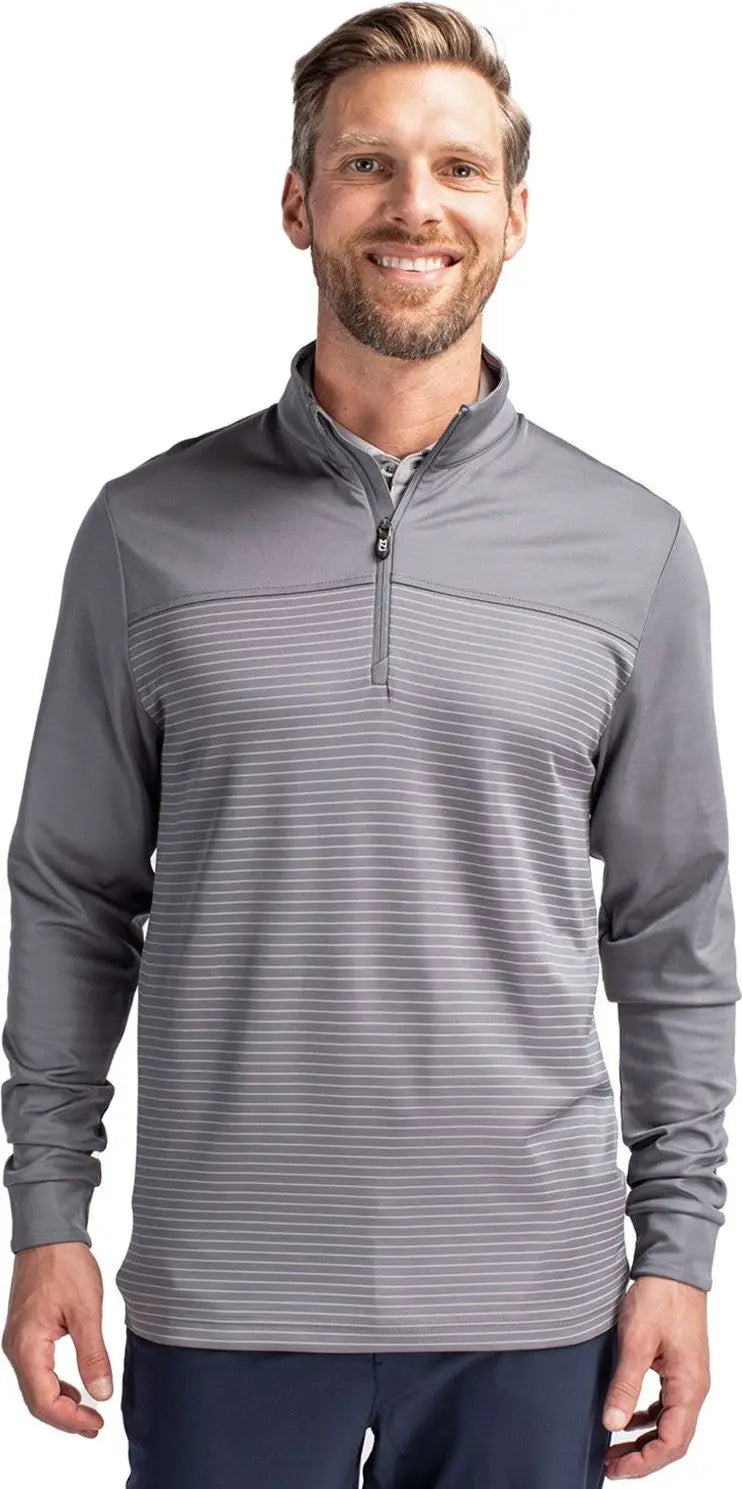 Cutter & Buck Mck00088 Traverse Stretch Eco Stripe Quarter Zip Mens Pullover - Elemental Gray - Adult s