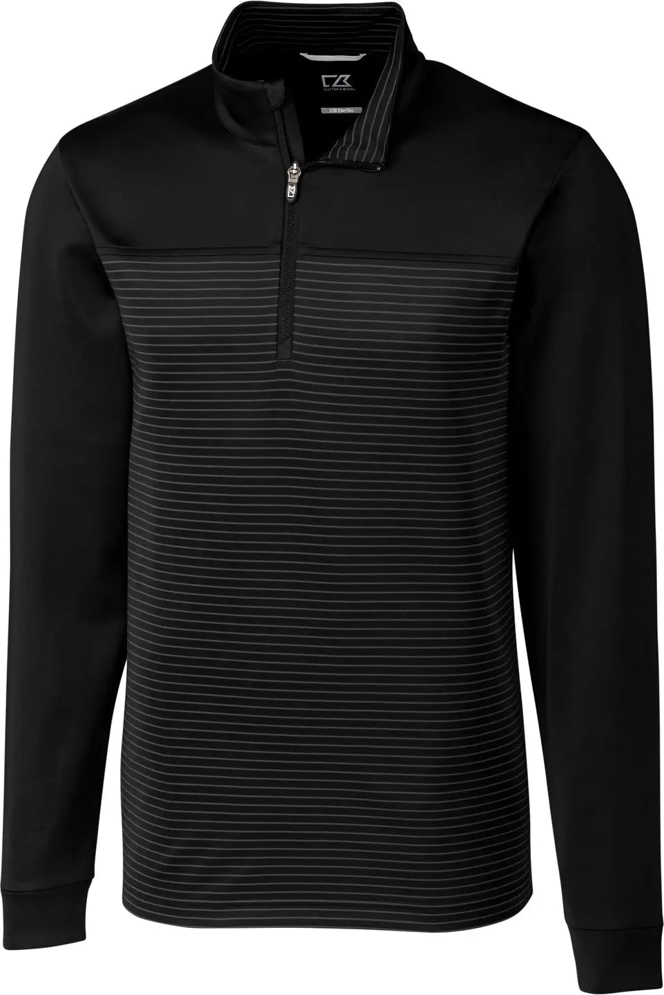 Cutter & Buck Mck00088 Traverse Stretch Eco Stripe Quarter Zip Mens Pullover - Black