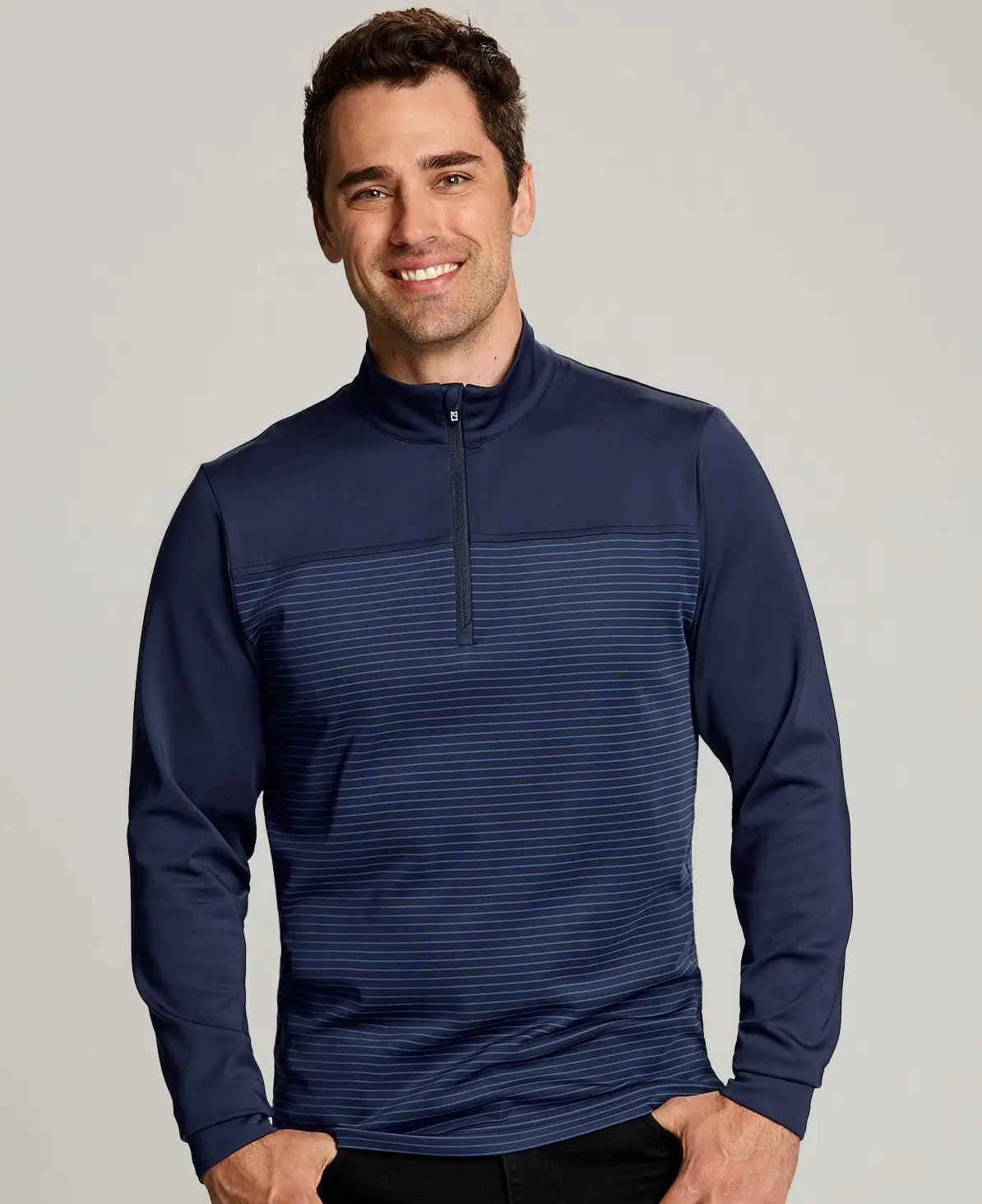 Cutter & Buck Mck00088 Traverse Stretch Eco Stripe Quarter Zip Mens Pullover - Liberty Navy