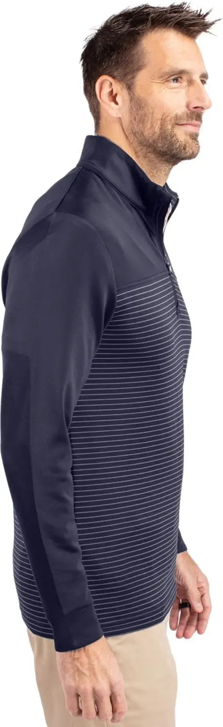 Cutter & Buck Mck00088 Traverse Stretch Eco Stripe Quarter Zip Mens Pullover - Liberty Navy