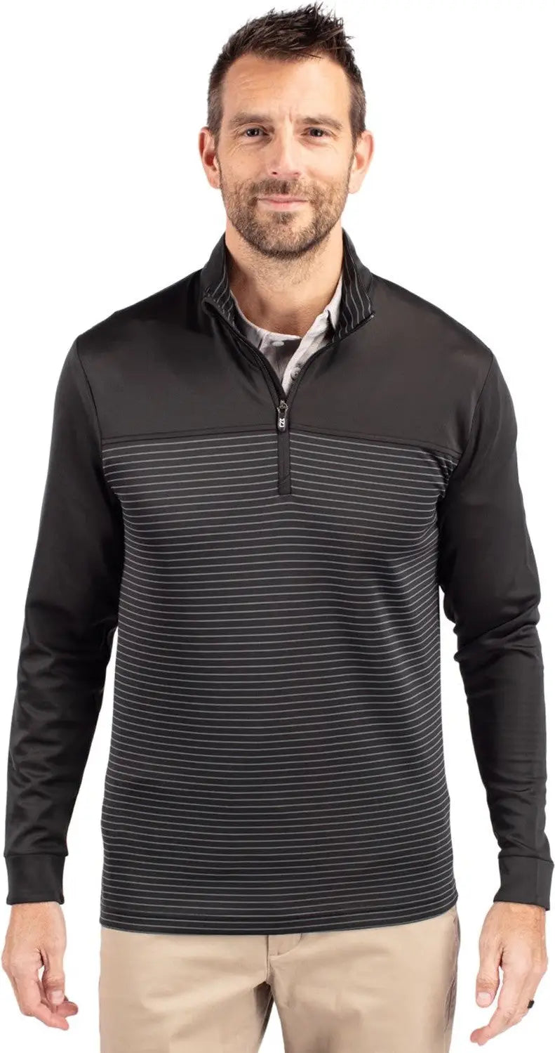 Cutter & Buck Mck00088 Traverse Stretch Eco Stripe Quarter Zip Mens Pullover - Black - Adult s