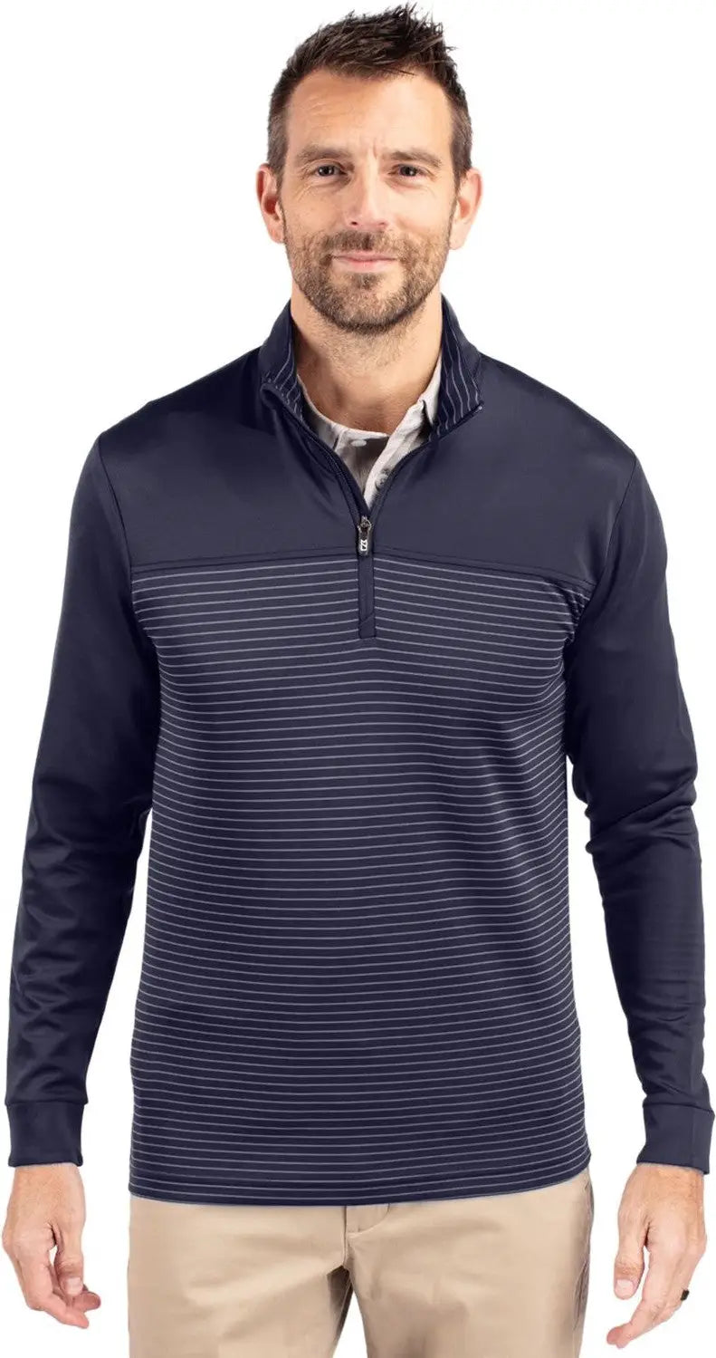 Cutter & Buck Mck00088 Traverse Stretch Eco Stripe Quarter Zip Mens Pullover - Liberty Navy - Adult s