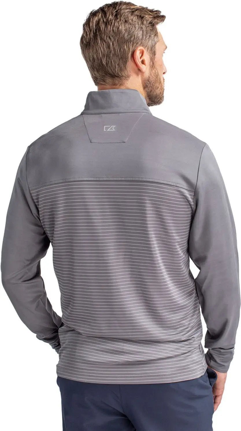 Cutter & Buck Mck00088 Traverse Stretch Eco Stripe Quarter Zip Mens Pullover - Elemental Gray
