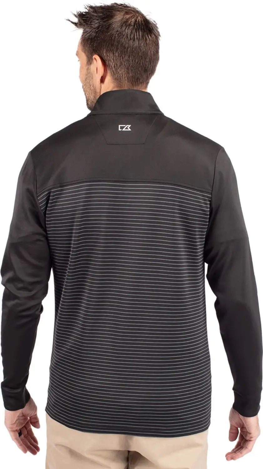 Cutter & Buck Mck00088 Traverse Stretch Eco Stripe Quarter Zip Mens Pullover - Black