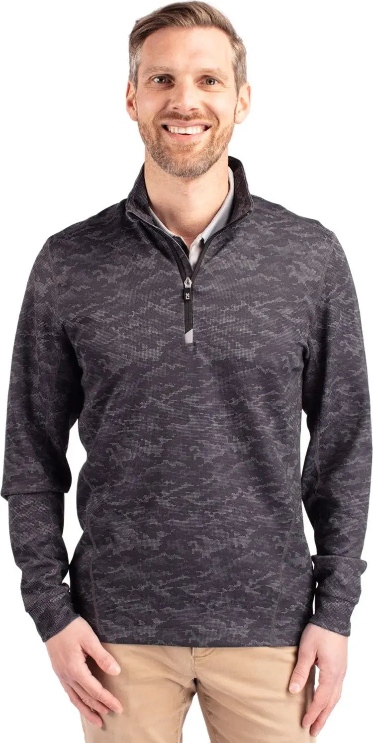 Cutter & Buck Mck01081 Traverse Stretch Eco Camo Print Quarter Zip Mens Pullover - Black - Adult s