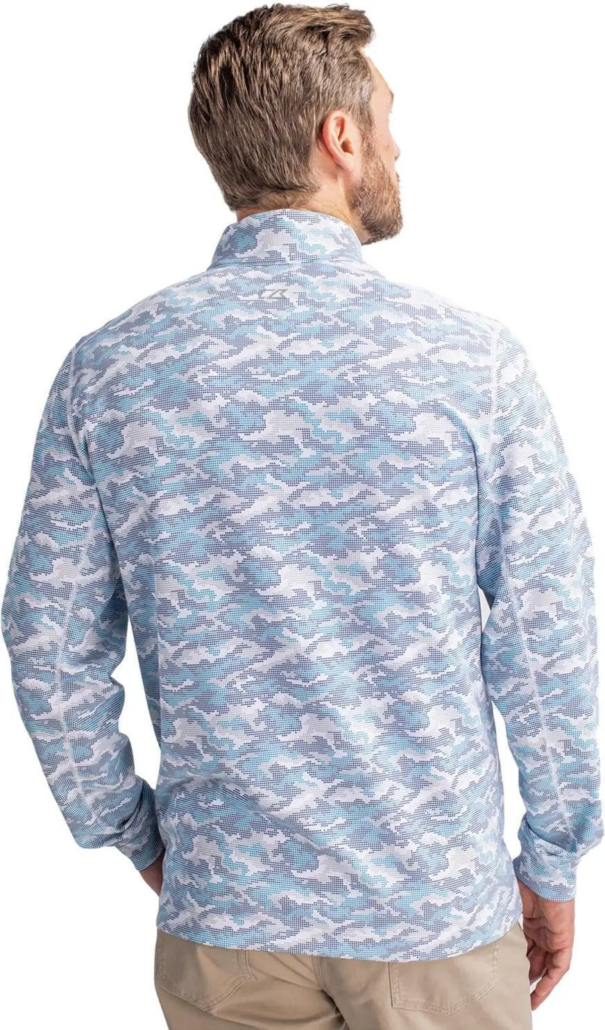 Cutter & Buck Mck01081 Traverse Stretch Eco Camo Print Quarter Zip Mens Pullover - Indigo