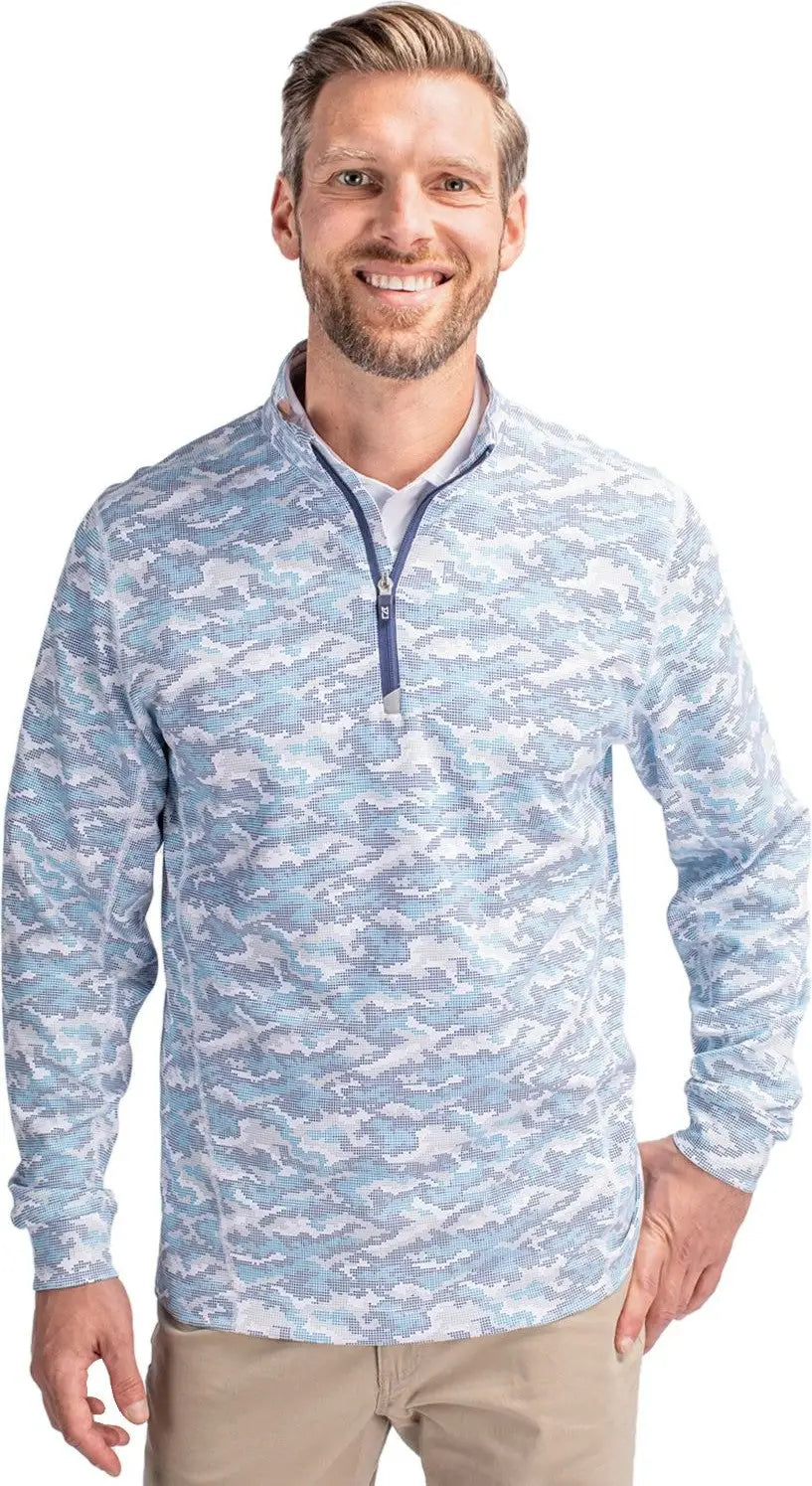Cutter & Buck Mck01081 Traverse Stretch Eco Camo Print Quarter Zip Mens Pullover - Indigo - Adult s