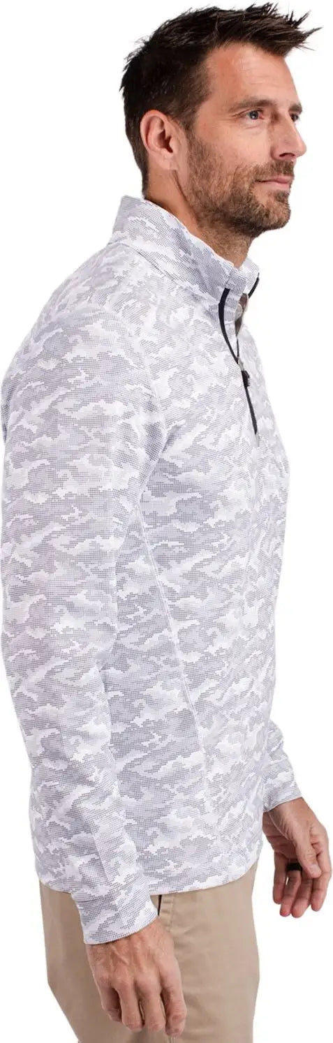 Cutter & Buck Mck01081 Traverse Stretch Eco Camo Print Quarter Zip Mens Pullover - Charcoal