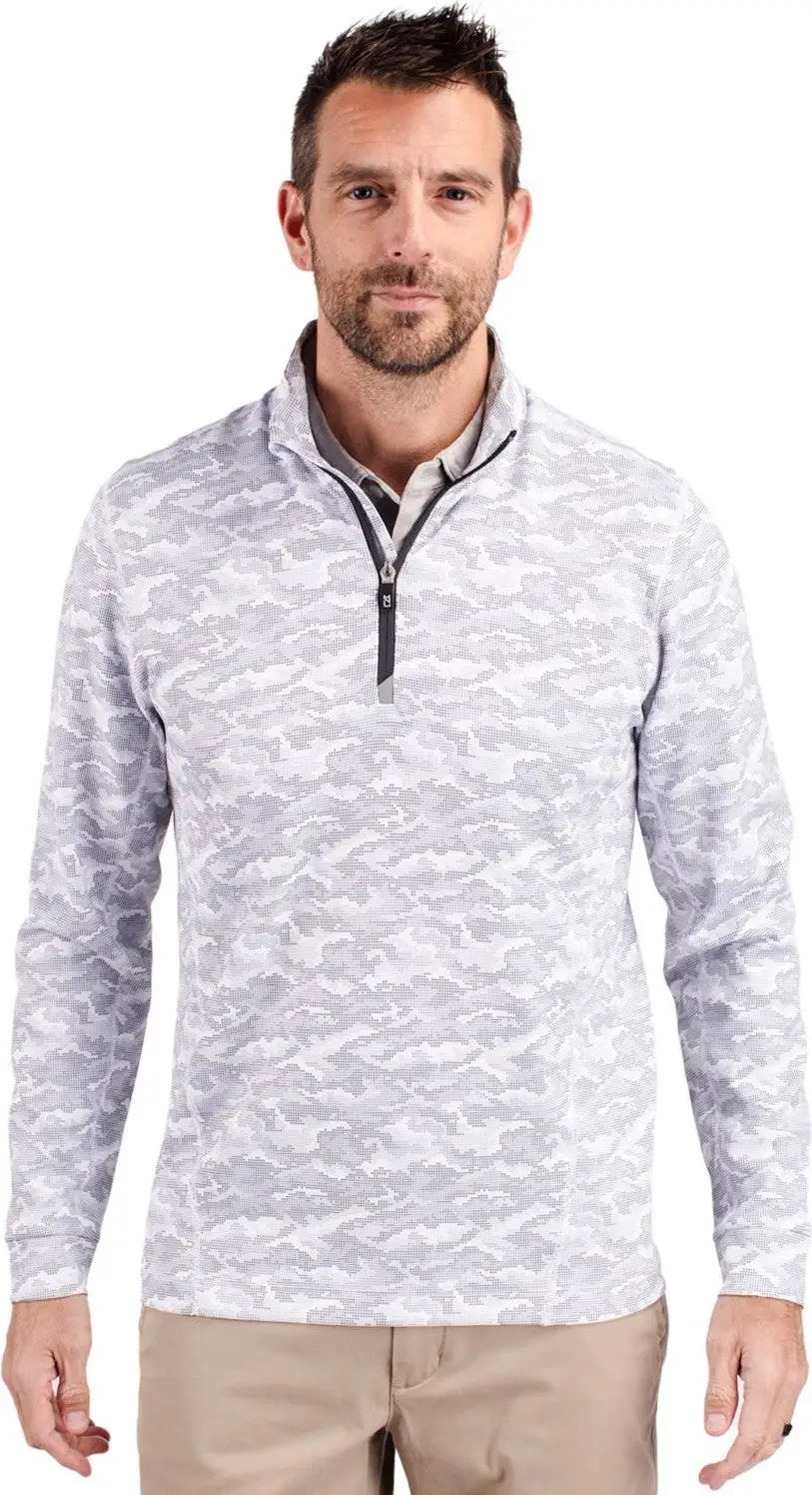 Cutter & Buck Mck01081 Traverse Stretch Eco Camo Print Quarter Zip Mens Pullover - Charcoal - Adult s