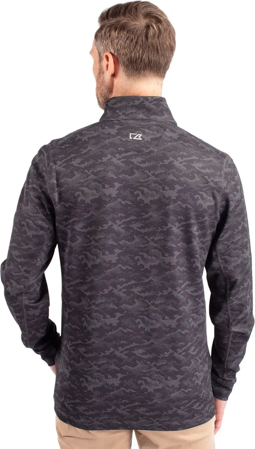 Cutter & Buck Mck01081 Traverse Stretch Eco Camo Print Quarter Zip Mens Pullover - Black