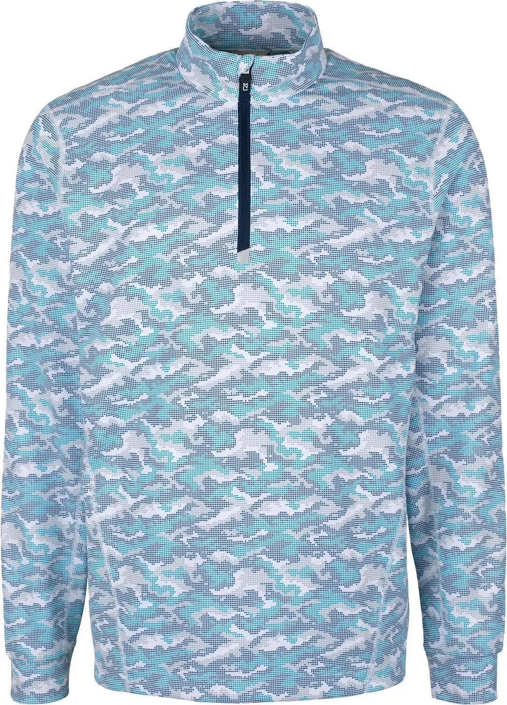 Cutter & Buck Mck01081 Traverse Stretch Eco Camo Print Quarter Zip Mens Pullover - Indigo