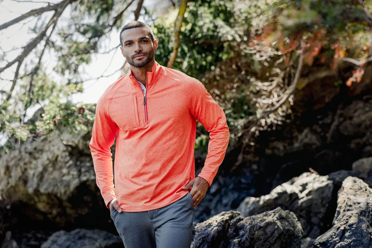 Cutter & Buck Mck01086 Adapt Eco Knit Heather Mens Quarter Zip Pullover - College Orange