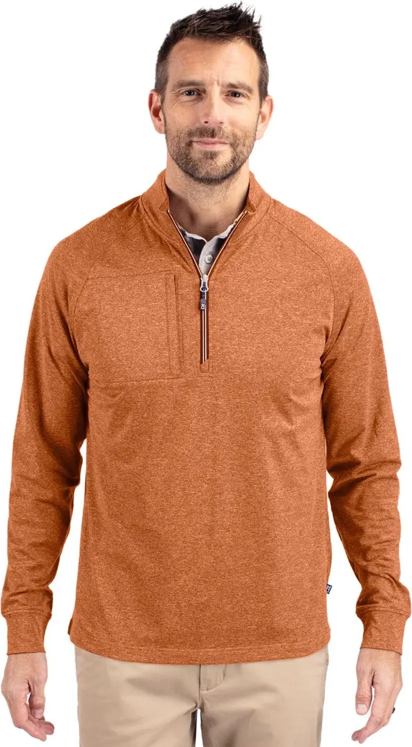 Cutter & Buck Mck01086 Adapt Eco Knit Heather Mens Quarter Zip Pullover - Texas Orange - Adult s