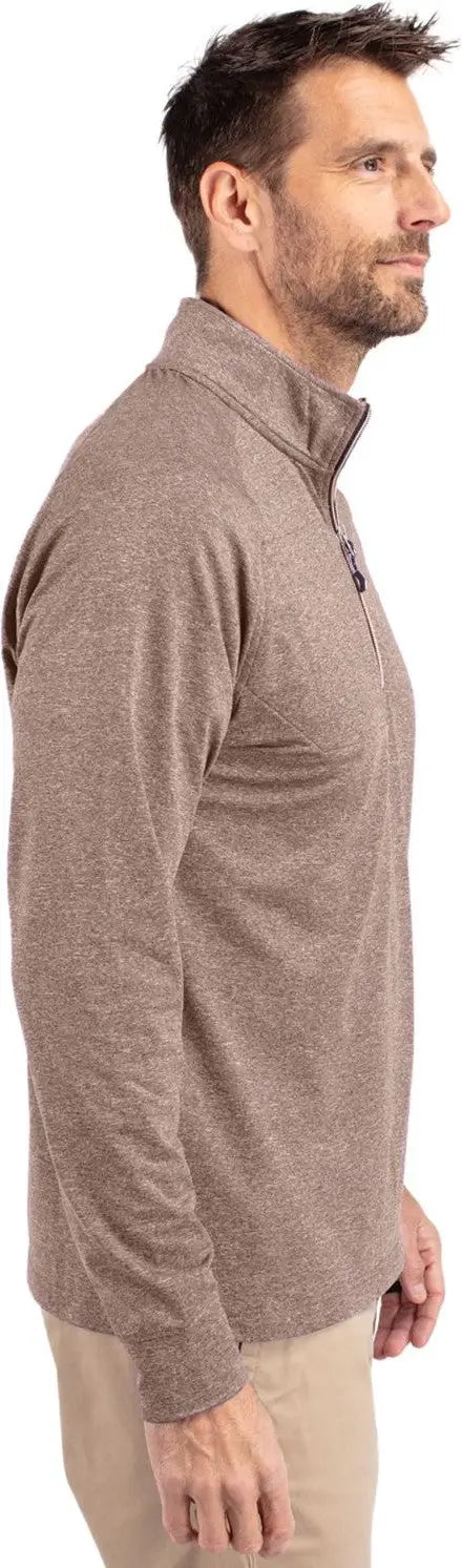 Cutter & Buck Mck01086 Adapt Eco Knit Heather Mens Quarter Zip Pullover - Mushroom