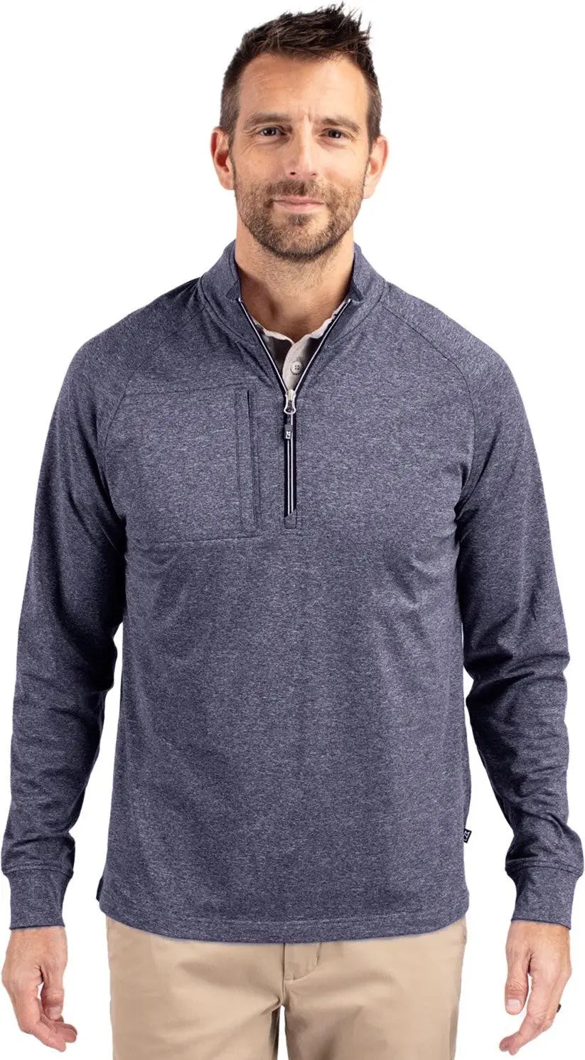Cutter & Buck Mck01086 Adapt Eco Knit Heather Mens Quarter Zip Pullover - Navy Blue - Adult s