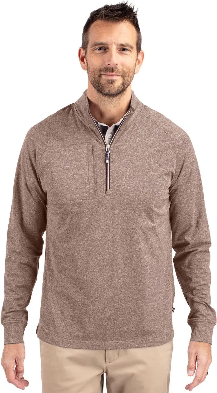 Cutter & Buck Mck01086 Adapt Eco Knit Heather Mens Quarter Zip Pullover - Mushroom - Adult s