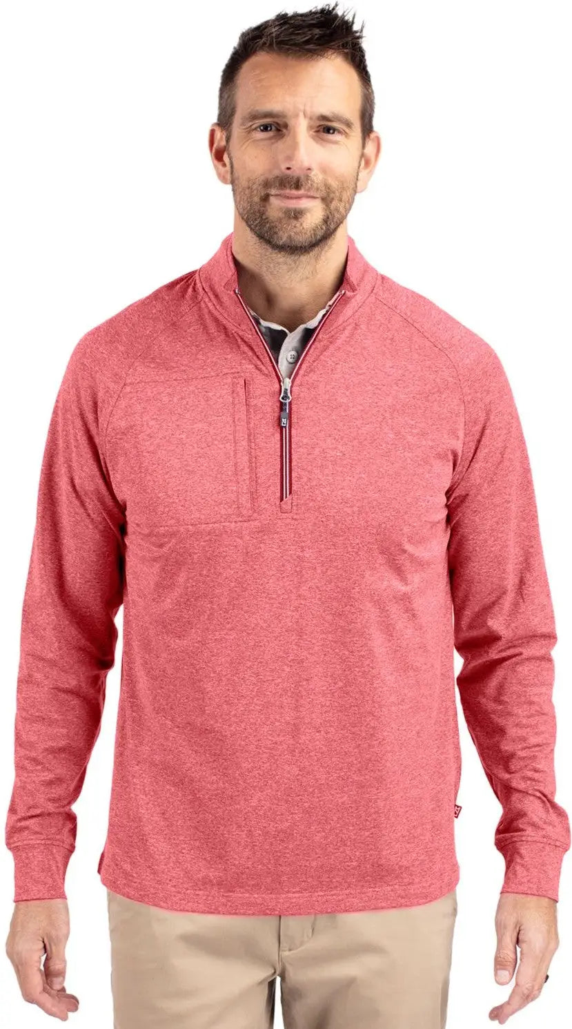 Cutter & Buck Mck01086 Adapt Eco Knit Heather Mens Quarter Zip Pullover - Cardinal Red - Adult s