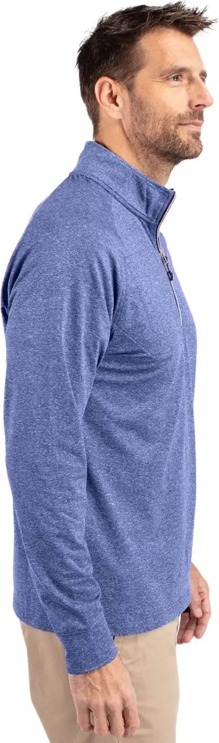 Cutter & Buck Mck01086 Adapt Eco Knit Heather Mens Quarter Zip Pullover - Tour Blue