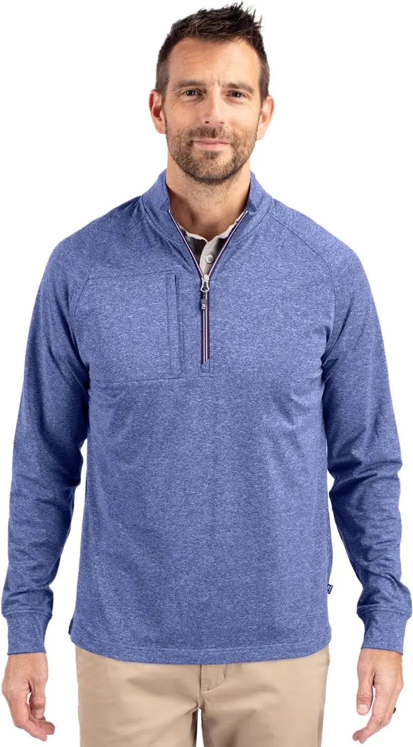 Cutter & Buck Mck01086 Adapt Eco Knit Heather Mens Quarter Zip Pullover - Tour Blue - Adult s