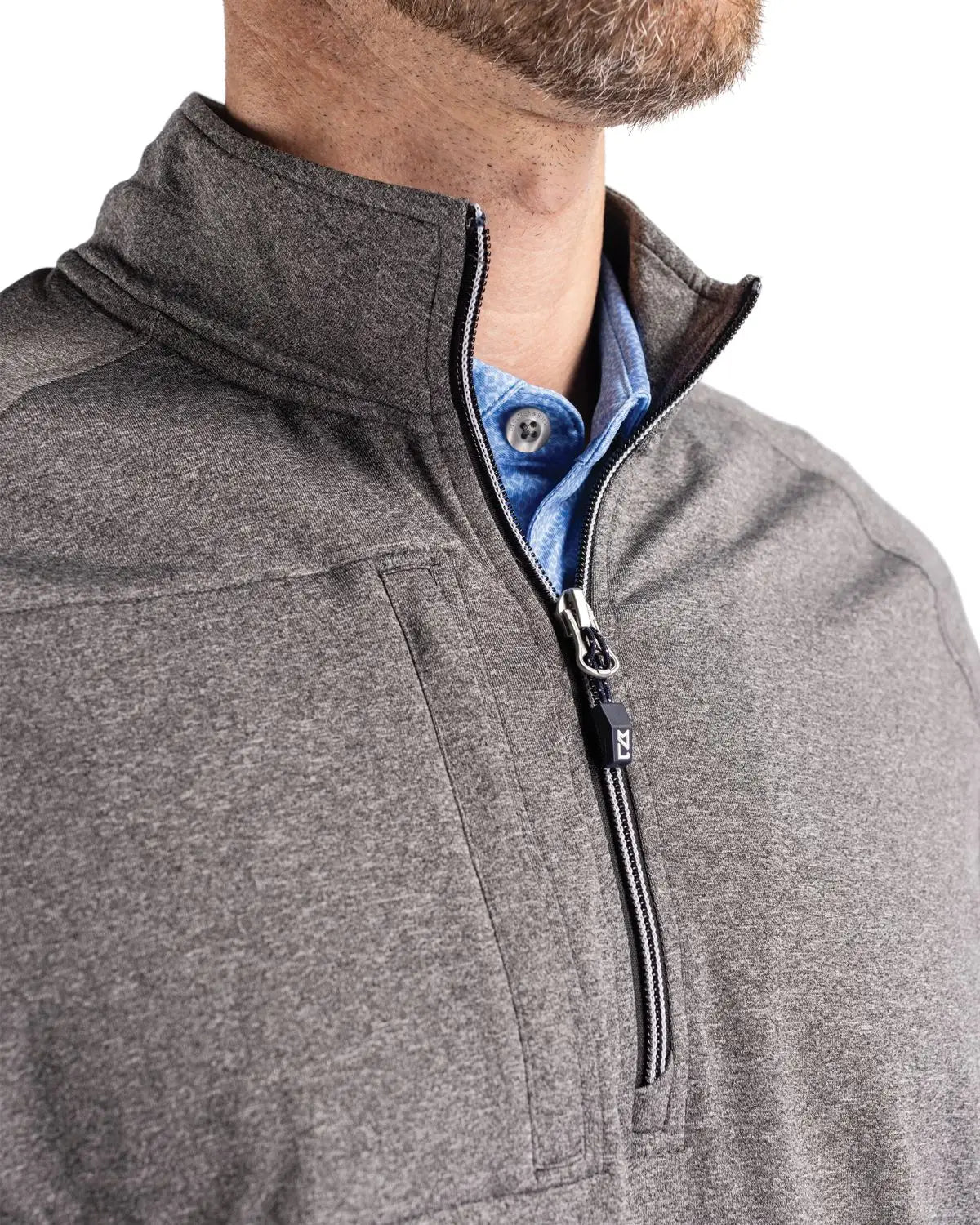 Cutter & Buck Mck01086 Adapt Eco Knit Heather Mens Quarter Zip Pullover - Black