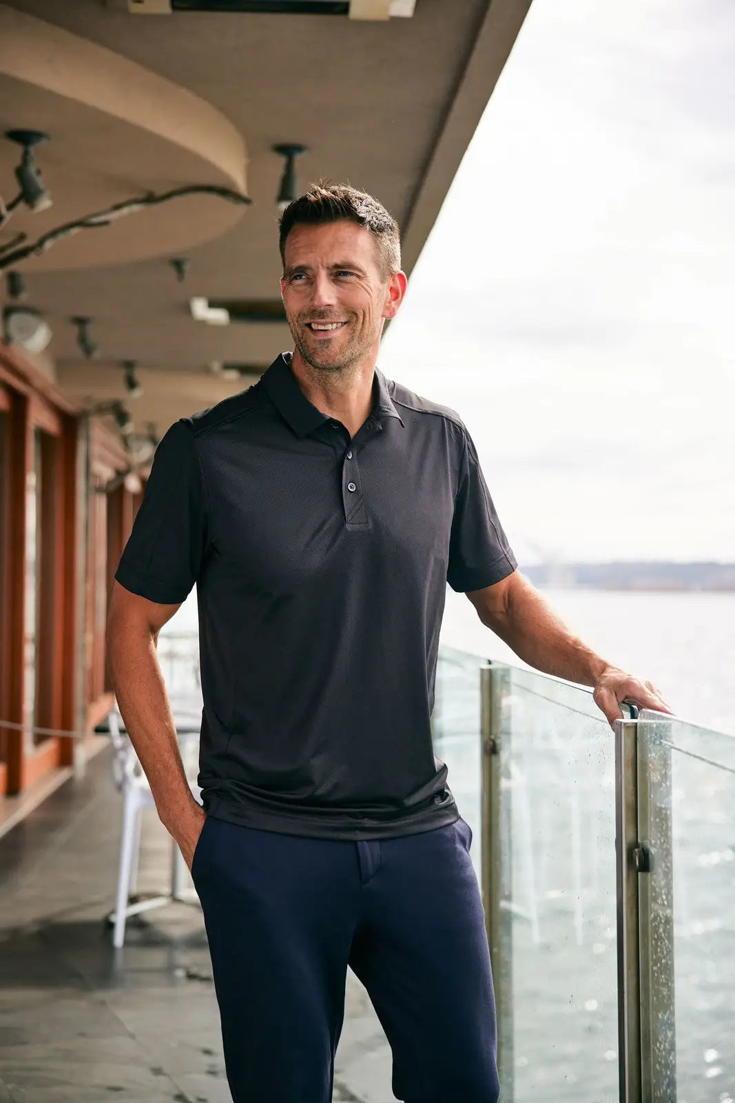Cutter & Buck Mck01127 Prospect Eco Textured Stretch Recycled Mens Short Sleeve Polo - Black