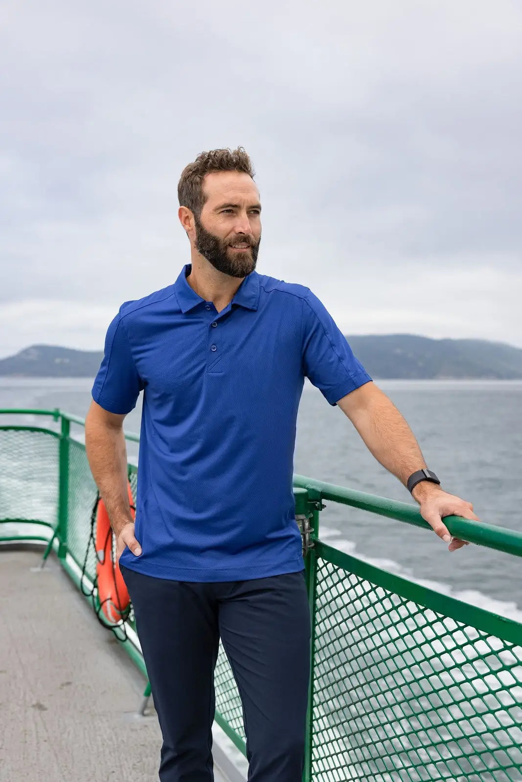 Cutter & Buck Mck01127 Prospect Eco Textured Stretch Recycled Mens Short Sleeve Polo - Tour Blue