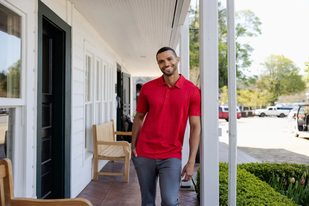 Cutter & Buck Mck01127 Prospect Eco Textured Stretch Recycled Mens Short Sleeve Polo - Red