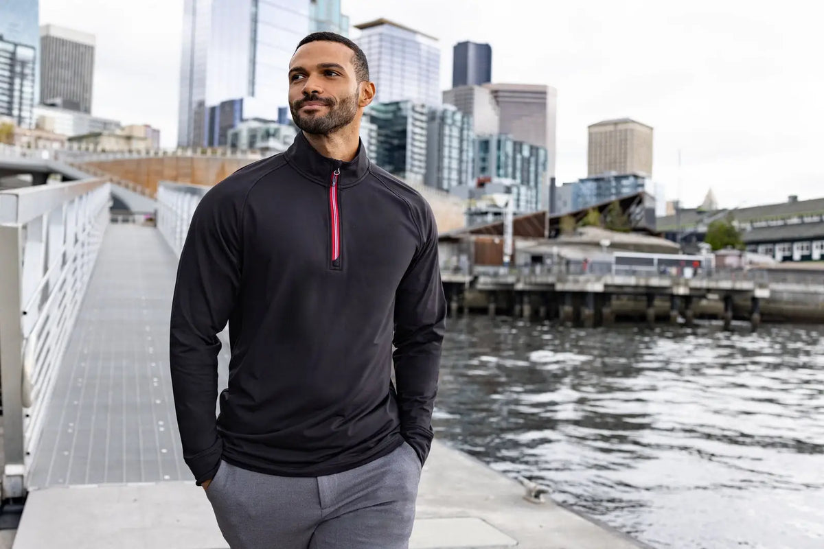 Cutter & Buck Mck01143 Adapt Eco Knit Stretch Recycled Mens Quarter Zip Pullover - Black Red
