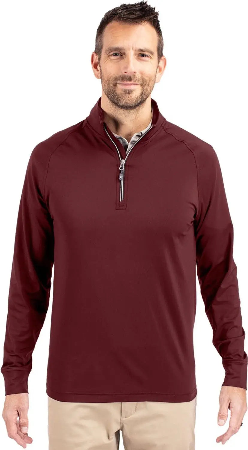 Cutter & Buck Mck01143 Adapt Eco Knit Stretch Recycled Mens Quarter Zip Pullover - Bordeaux - Adult s