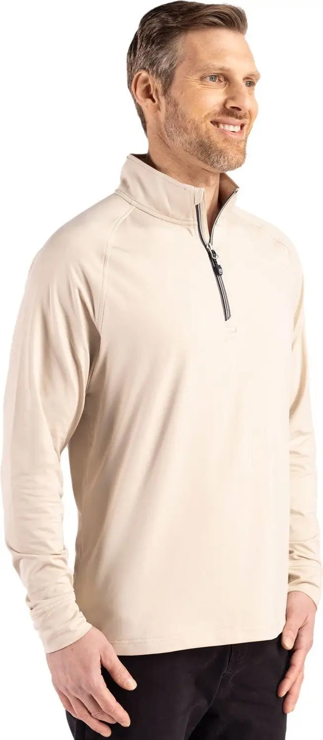 Cutter & Buck Mck01143 Adapt Eco Knit Stretch Recycled Mens Quarter Zip Pullover - Wheat