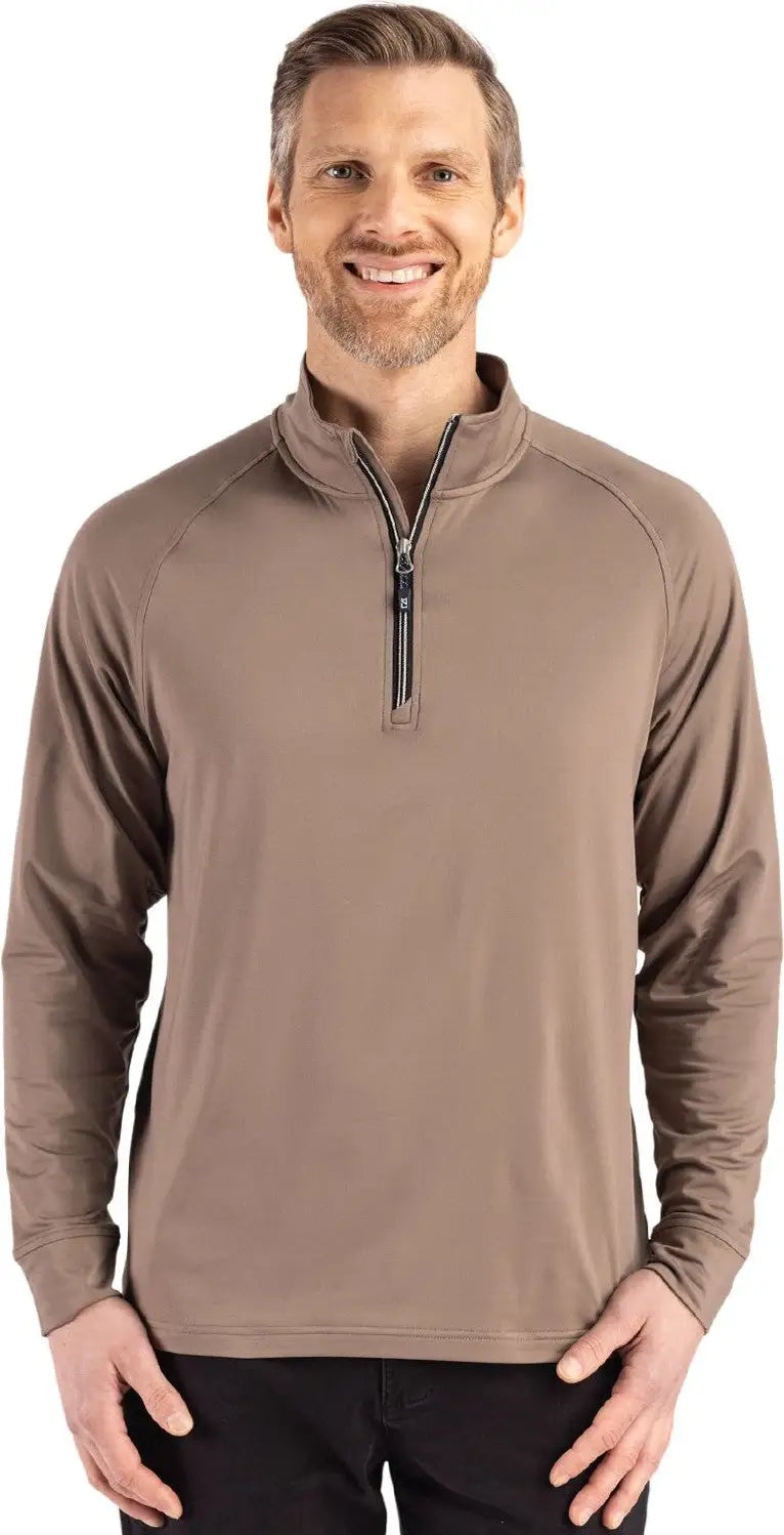 Cutter & Buck Mck01143 Adapt Eco Knit Stretch Recycled Mens Quarter Zip Pullover - Mushroom - Adult s
