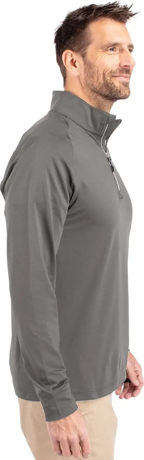 Cutter & Buck Mck01143 Adapt Eco Knit Stretch Recycled Mens Quarter Zip Pullover - Elemental Gray