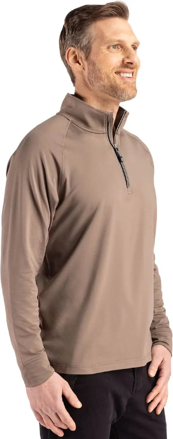 Cutter & Buck Mck01143 Adapt Eco Knit Stretch Recycled Mens Quarter Zip Pullover - Mushroom