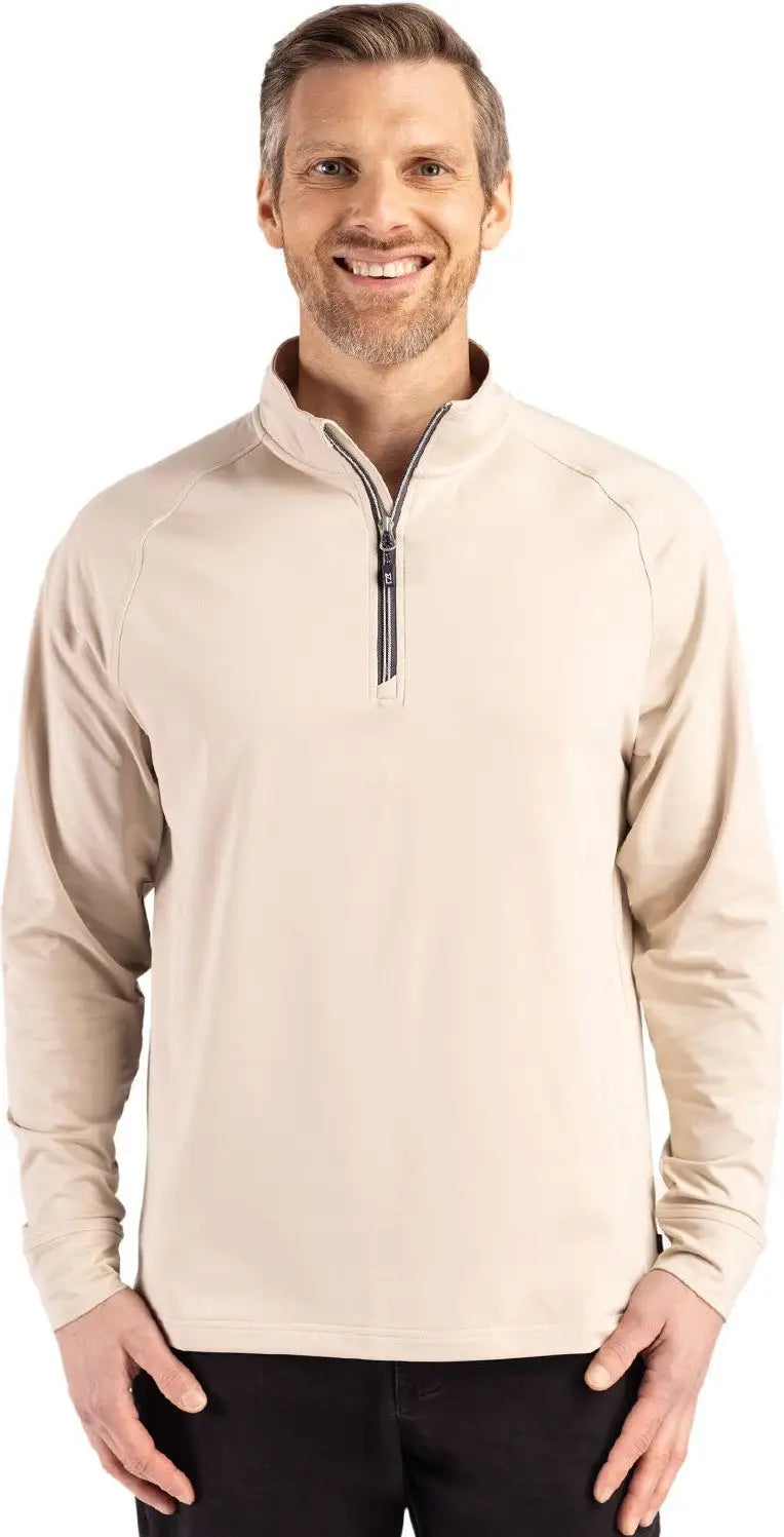 Cutter & Buck Mck01143 Adapt Eco Knit Stretch Recycled Mens Quarter Zip Pullover - Wheat - Adult s