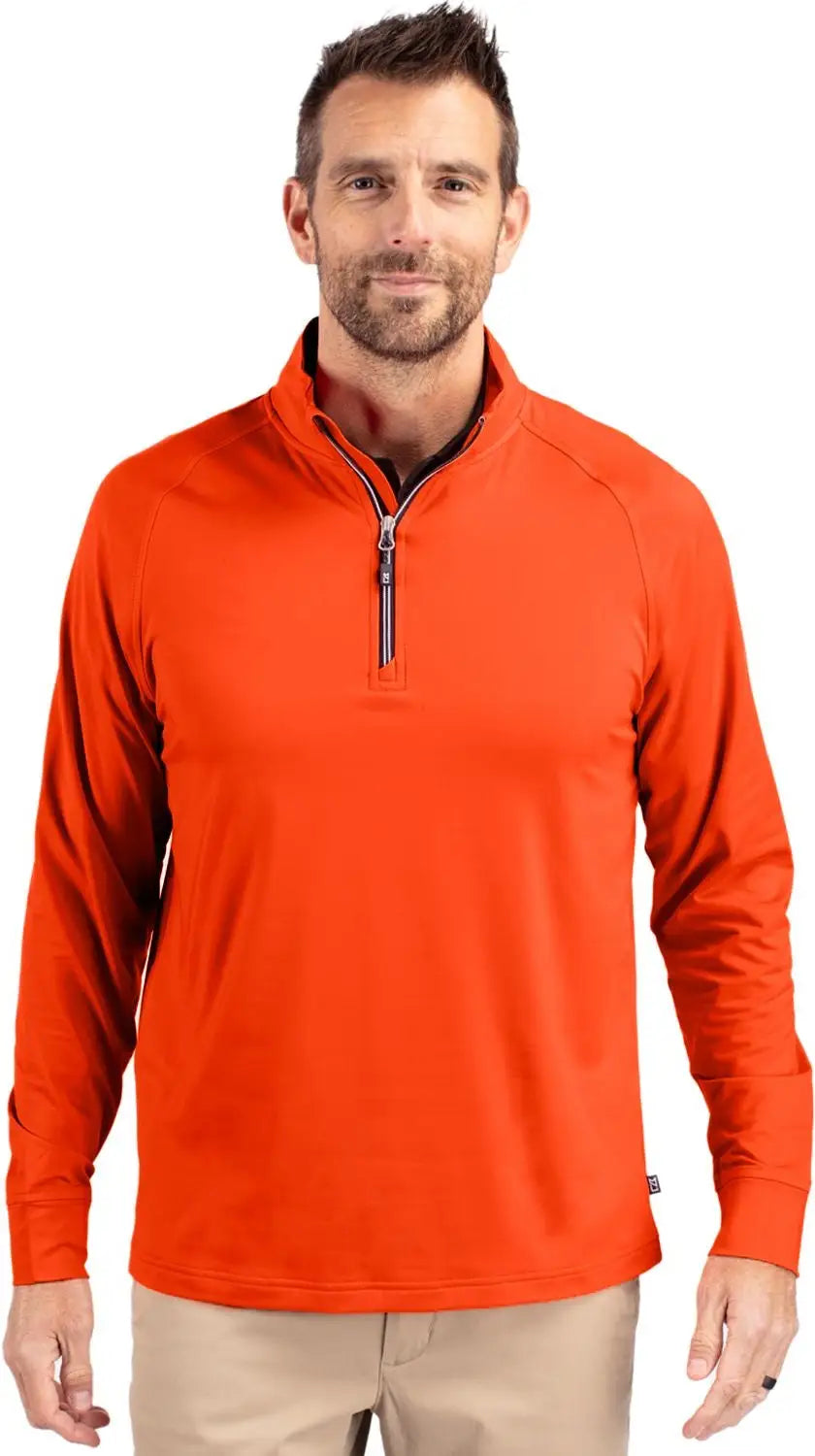 Cutter & Buck Mck01143 Adapt Eco Knit Stretch Recycled Mens Quarter Zip Pullover - College Orange - Adult s