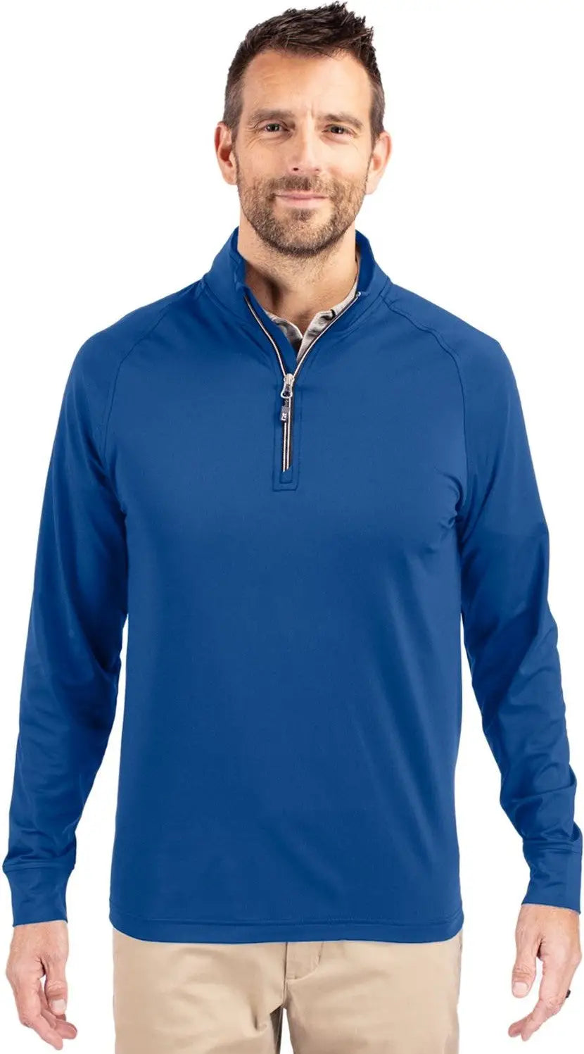 Cutter & Buck Mck01143 Adapt Eco Knit Stretch Recycled Mens Quarter Zip Pullover - Tour Blue - Adult s