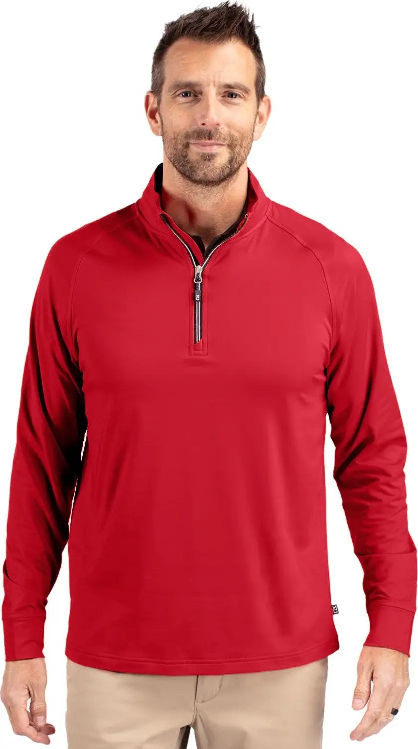 Cutter & Buck Mck01143 Adapt Eco Knit Stretch Recycled Mens Quarter Zip Pullover - Red - Adult s