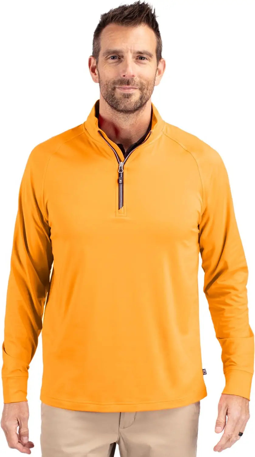 Cutter & Buck Mck01143 Adapt Eco Knit Stretch Recycled Mens Quarter Zip Pullover - Orange Burst - Adult s