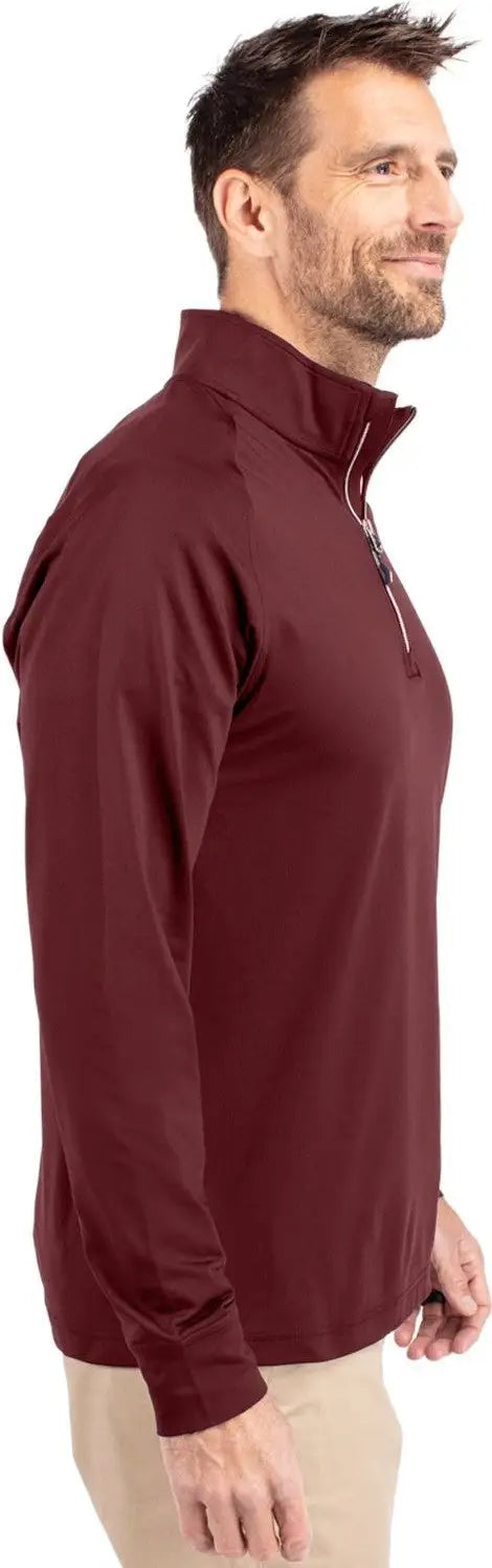 Cutter & Buck Mck01143 Adapt Eco Knit Stretch Recycled Mens Quarter Zip Pullover - Bordeaux