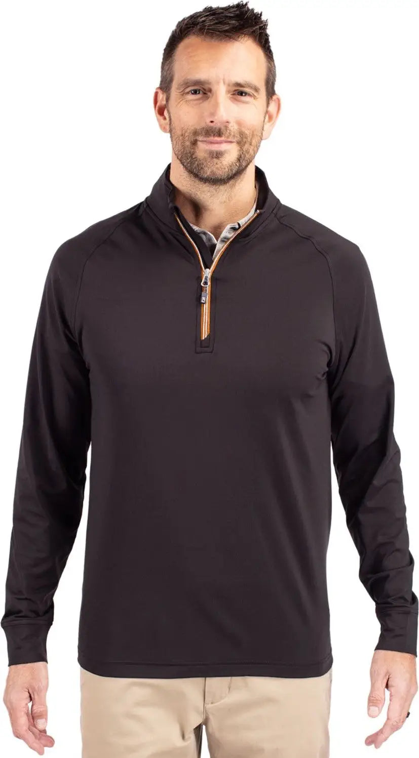 Cutter & Buck Mck01143 Adapt Eco Knit Stretch Recycled Mens Quarter Zip Pullover - Black Orange - Black/orange / Adult s