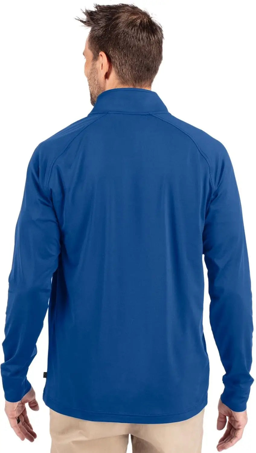 Cutter & Buck Mck01143 Adapt Eco Knit Stretch Recycled Mens Quarter Zip Pullover - Tour Blue