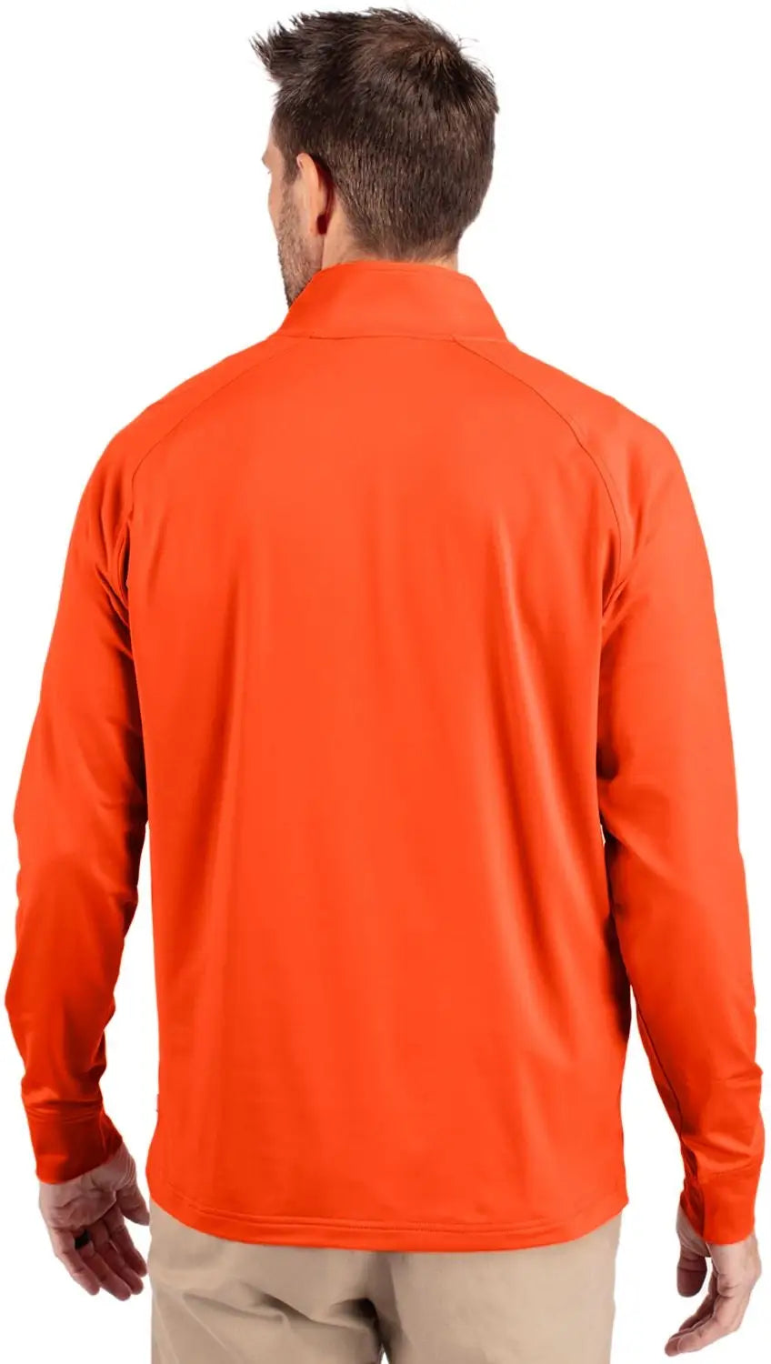 Cutter & Buck Mck01143 Adapt Eco Knit Stretch Recycled Mens Quarter Zip Pullover - College Orange