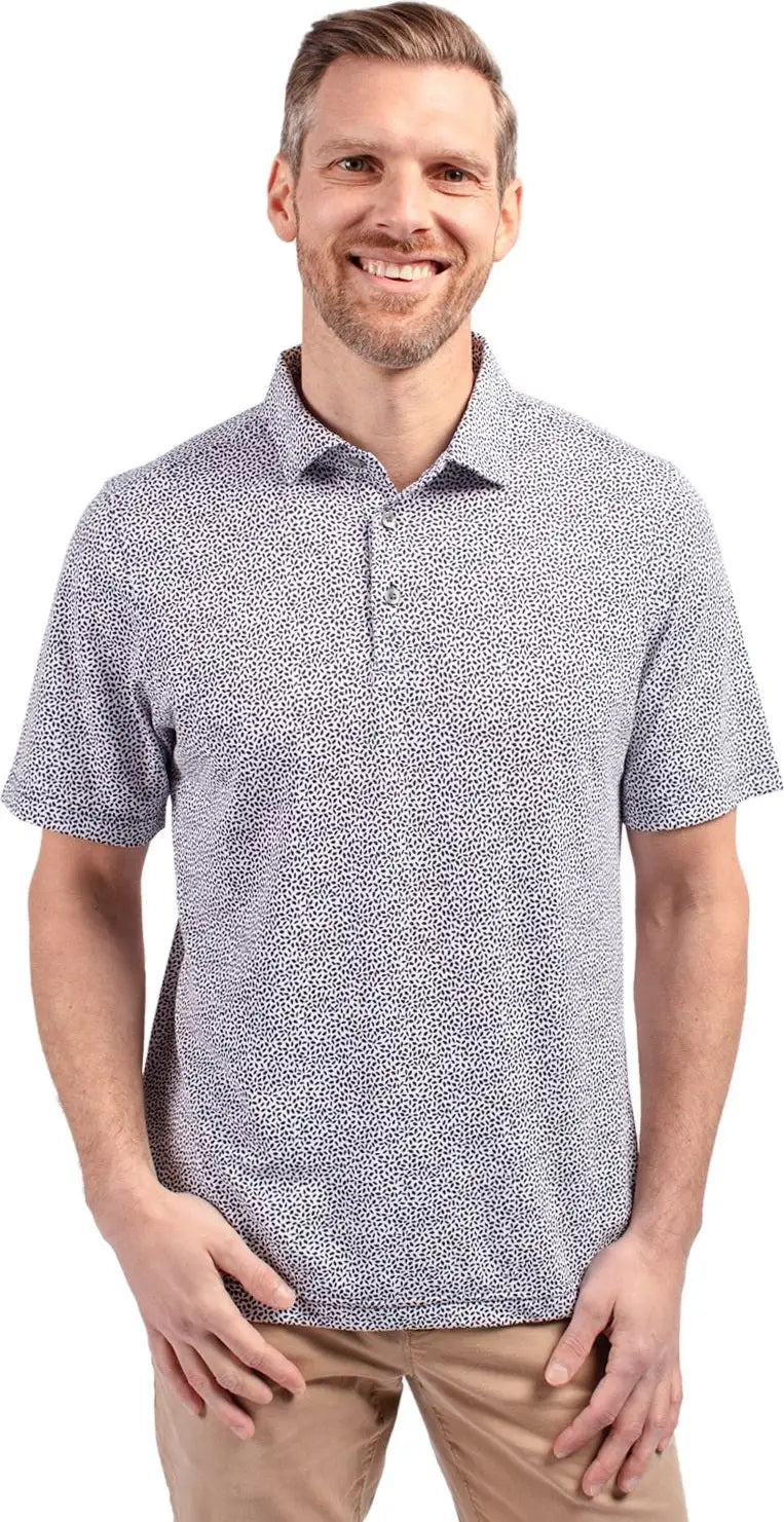 Cutter & Buck Mck01161 Virtue Eco Pique Botanical Print Recycled Mens Polo - Navy Blue - Adult s