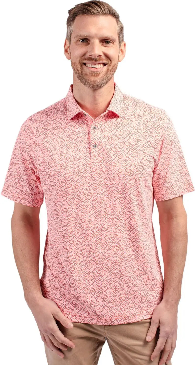 Cutter & Buck Mck01161 Virtue Eco Pique Botanical Print Recycled Mens Polo - College Orange - Adult s