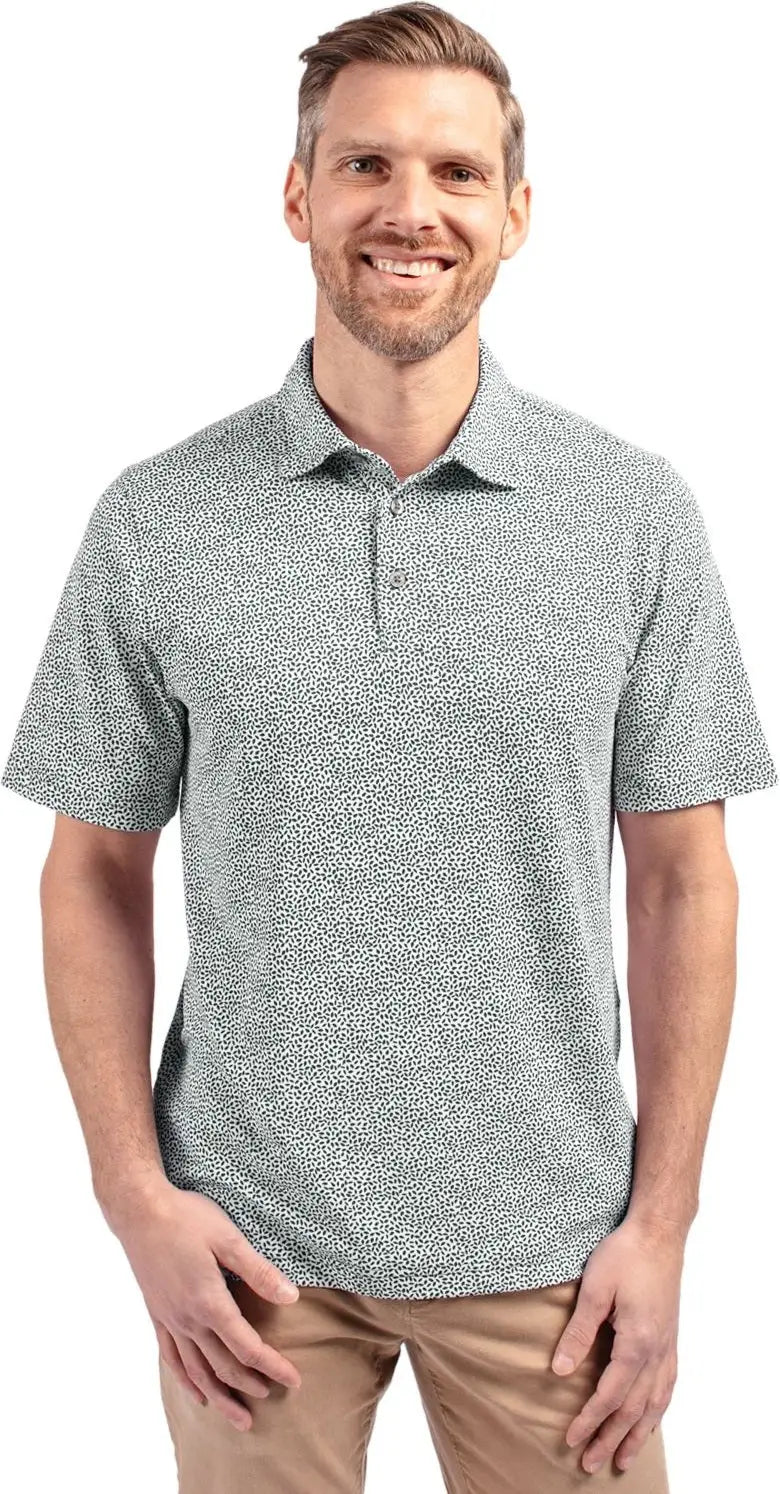 Cutter & Buck Mck01161 Virtue Eco Pique Botanical Print Recycled Mens Polo - Hunter - Adult s
