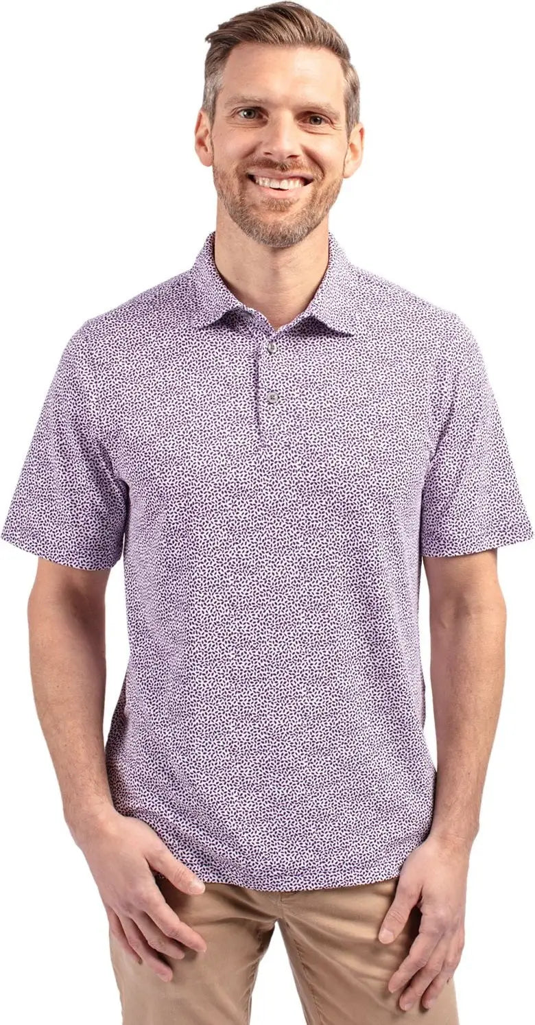 Cutter & Buck Mck01161 Virtue Eco Pique Botanical Print Recycled Mens Polo - College Purple - Adult s