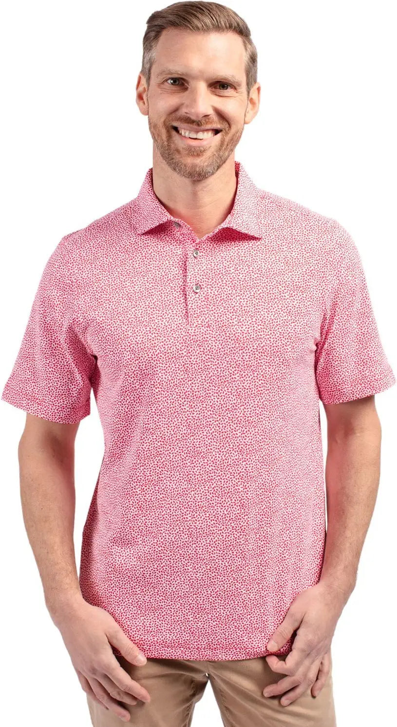 Cutter & Buck Mck01161 Virtue Eco Pique Botanical Print Recycled Mens Polo - Red - Adult s