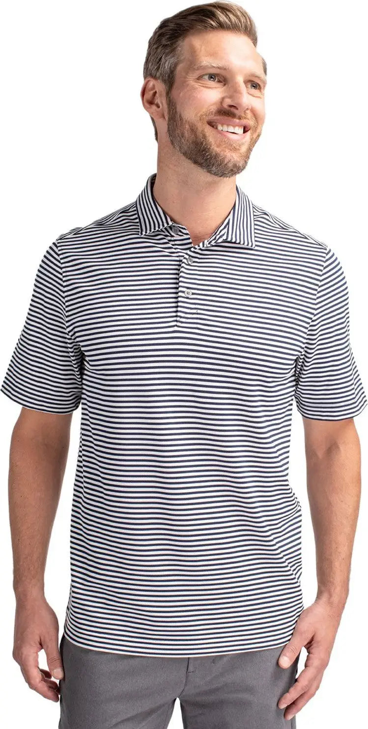 Cutter & Buck Mck01168 Virtue Eco Pique Stripe Recycled Mens Polo - Navy Blue - Adult s