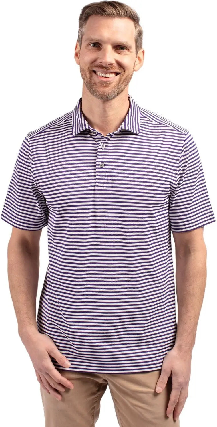 Cutter & Buck Mck01168 Virtue Eco Pique Stripe Recycled Mens Polo - College Purple - Adult s